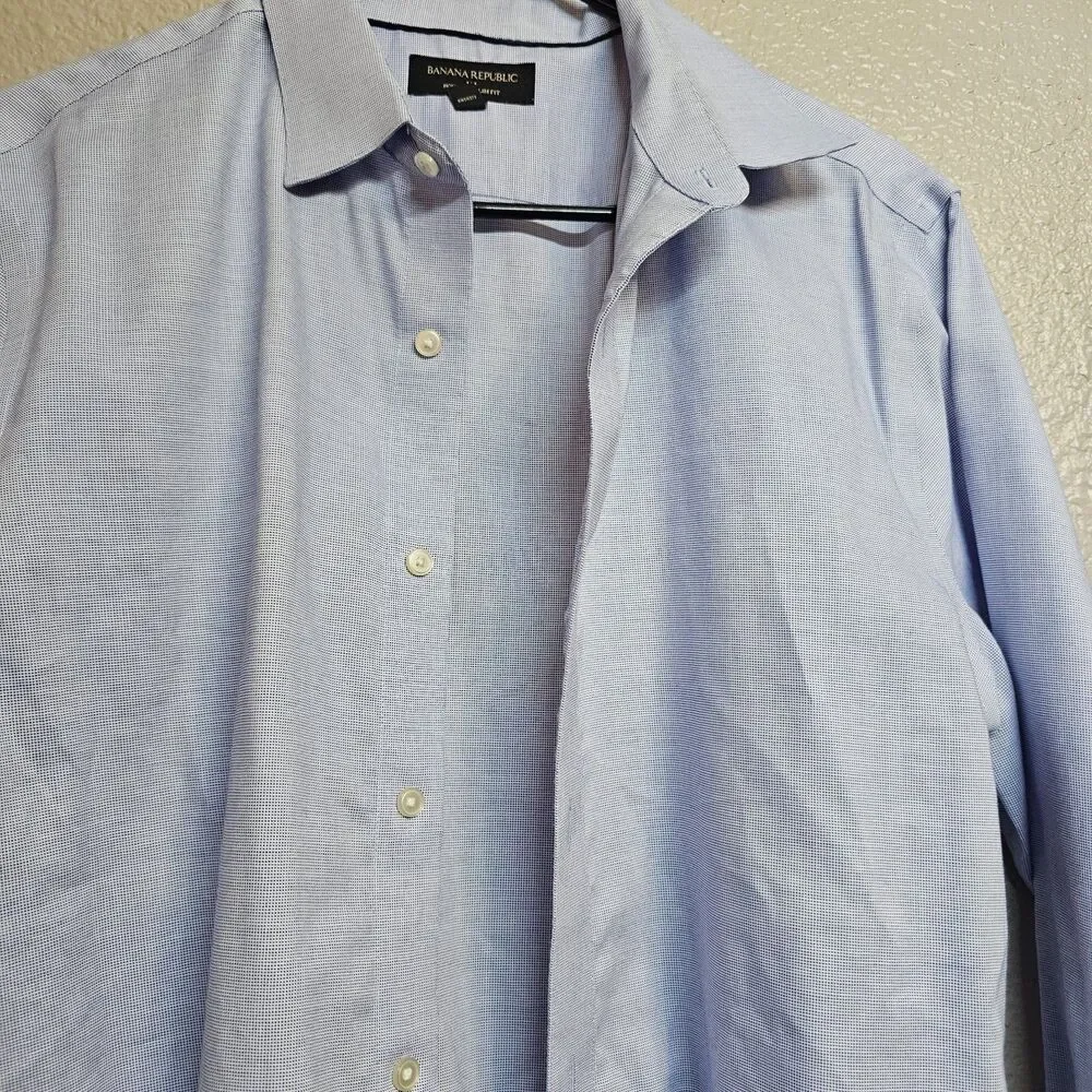 Banana Republic Non-Iron Slim Fit Men's Blue Dress Shirt Button Front Sz M FF771